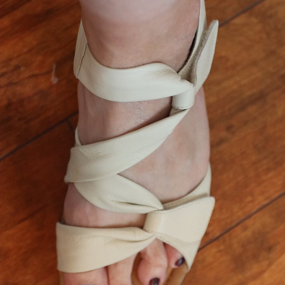 Bjorndal Double Time Off White Leather Upper Adjustable Sandals Size 9.5 - Picture 4 of 16
